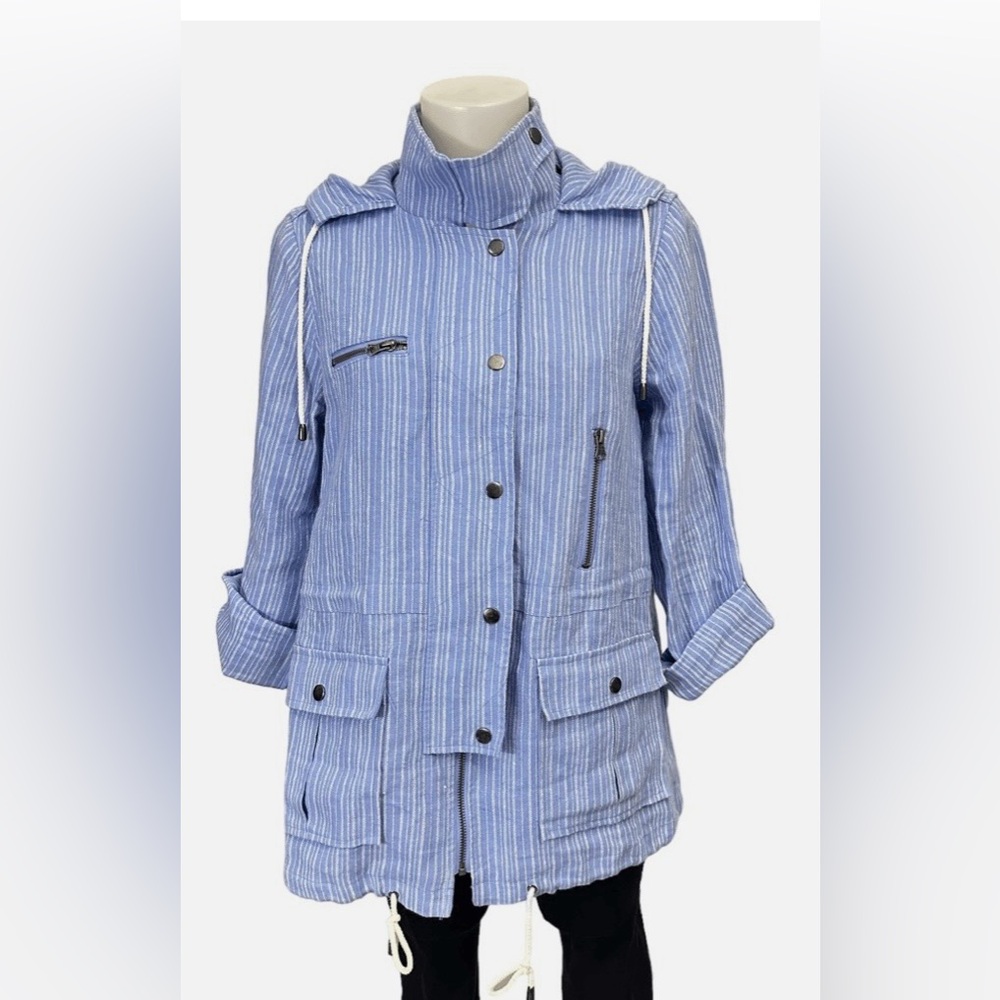 Joie Cargo Anarok Barker Jacket Striped Blue White Linen Full Zipper Size S